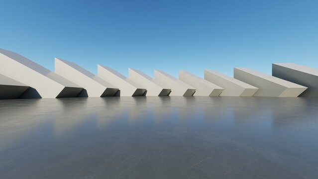 Abstract architecture background, Concrete structure building is on empty cement floor, Scene for car presentation, Modern Exterior, 3D rendering
