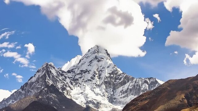 Ama Dablam in Nepal. Trekking and sports. Time Lapse.