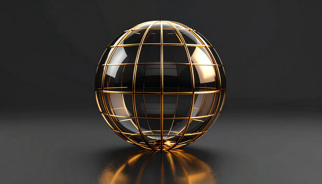 Golden wireframe globe on dark surface