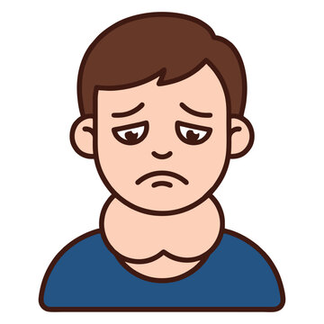 Vector Illustration of a Sick Boy with Swollen Neck and Cheeks Suffering from Mumps