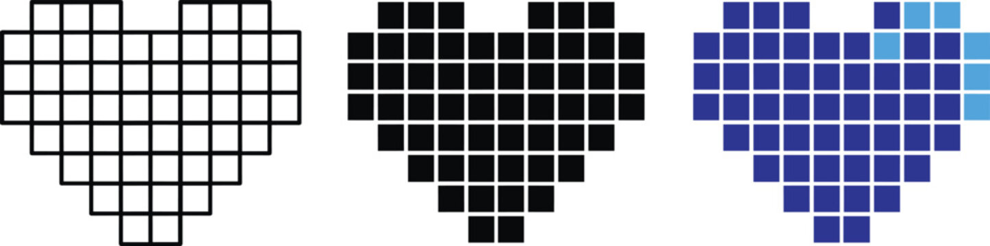 Pixel art heart shape love romance game vector icons illustration element.