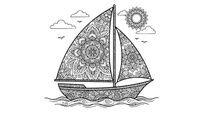 Mandala Sailboat Coloring Page for Adults