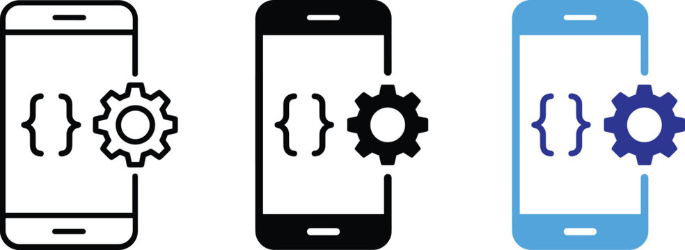 Mobile smartphone application settings developer coding gear vector icons illustration.