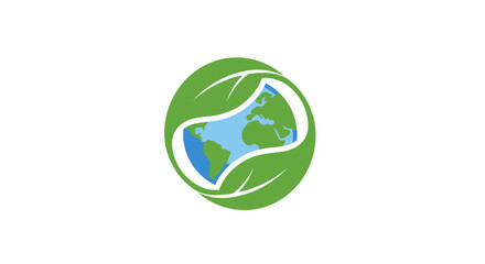 Obraz premium A stylized graphic icon showing a blue planet inside a green leaf circle