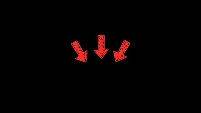 Three red arrows pointing downwards in a triangular formation on a black background