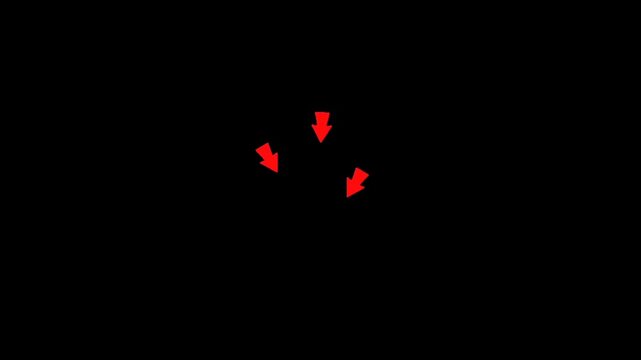 Three red arrows pointing downwards on a black background with copy space