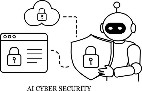 AI Cyber Security Protection Line Illustration