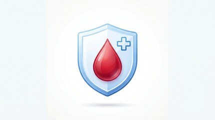 Fototapeta premium Blood drop in shield icon, symbolizing health, safety, and life-saving donation, ideal for World Blood Donor Day awareness