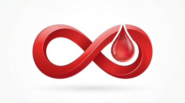 Celebrate World Blood Donor Day with this symbolic red infinity loop and blood drop illustration, representing the continuous, life-saving impact of selfless blood donations and global health awarenes
