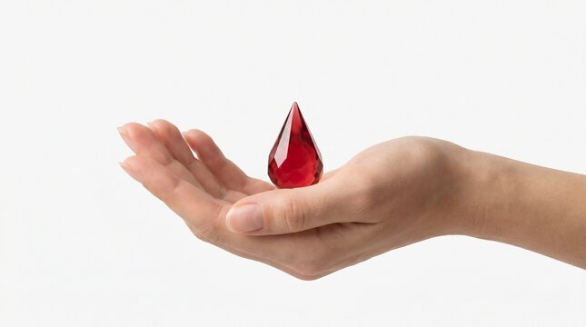A compassionate hand gently cradles a vibrant red blood drop, symbolizing the invaluable gift of life and the spirit of giving on world blood donor day