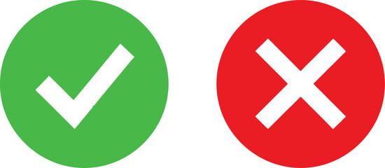 Green check mark and red x cross circle icons for approval and rejection © Vector Studio