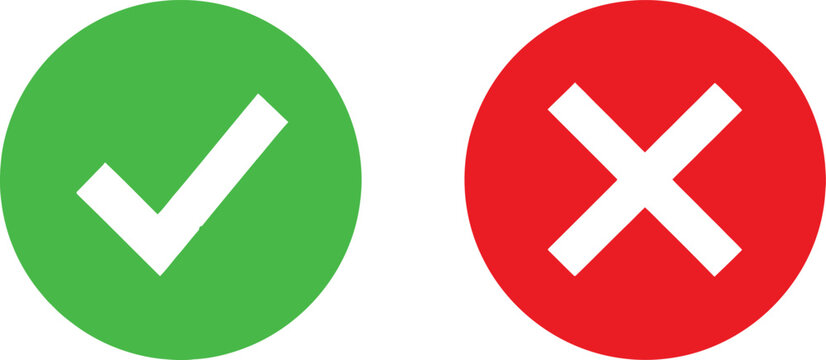 Green check mark and red x cross circle icons for approval and rejection