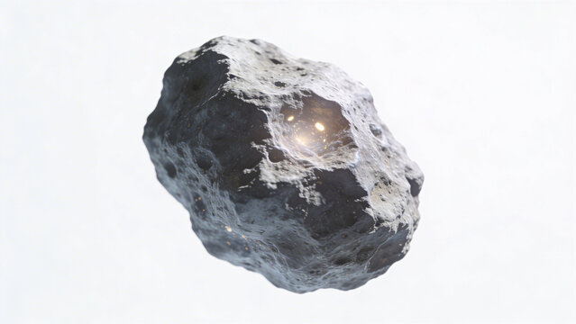 Detailed 3d render of an asteroid with a shiny surface floating in space