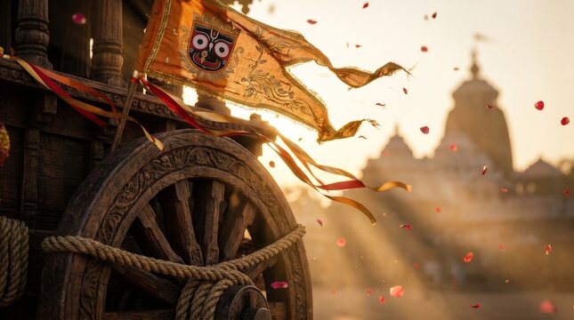 Jagannath Rath Yatra festival chariot with flag and rope, sacred journey tradition celebration
