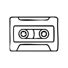 Obraz premium Retro Audio Cassette Tape Vector Illustration, Vintage Magnetic Storage Device for Analog Music Recording and Sound Playback Doodle Clipart