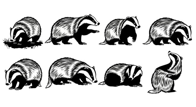 An illustration of multiple badgers in various poses is shown in a digital artwork.