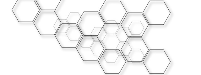Fototapeta premium Abstract geometric pattern composed of interconnected translucent hexagonal shapes forming a dynamic honeycomb structure with subtle shadow effects