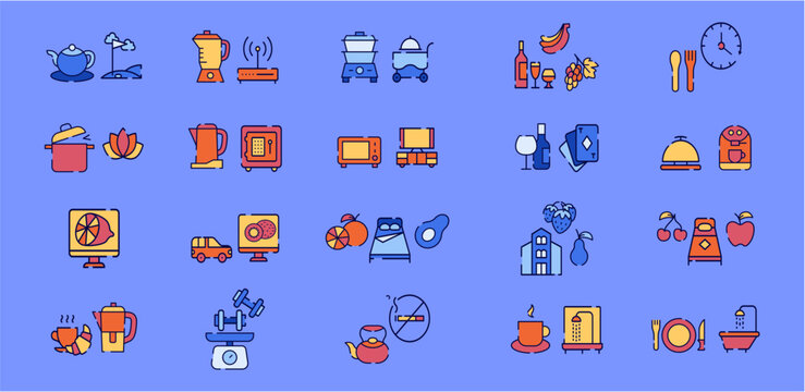 Hotel and fruit icon illustration vector template set