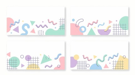 Obraz premium Vibrant Memphis style illustration features geometric shapes and patterns in colorful composition