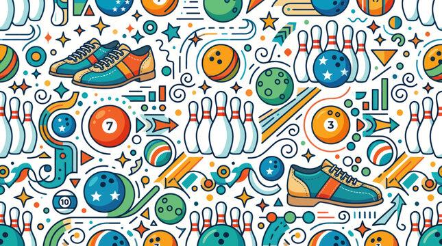 Bowling Pattern Seamless, Fun Sport Game Vector Illustration, Retro Style