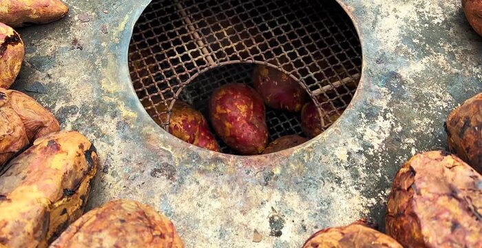 Roasting Sweet Potatoes on Metal Stove Grate