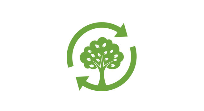 A green icon showing a tree surrounded by circular arrows for sustainability