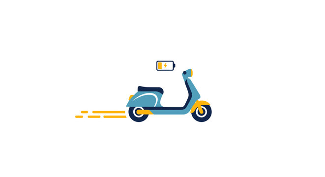 A flat vector illustration of a modern electric scooter moving quickly on white