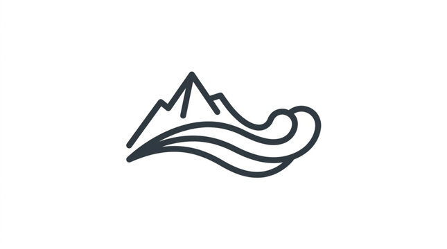 Minimalist mountain and wave line art logo.