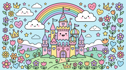 Colorful illustration of a castle. © muhammadsyaiful