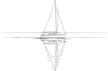 Fototapeta premium Minimalist line sailboat with reflection on calm water