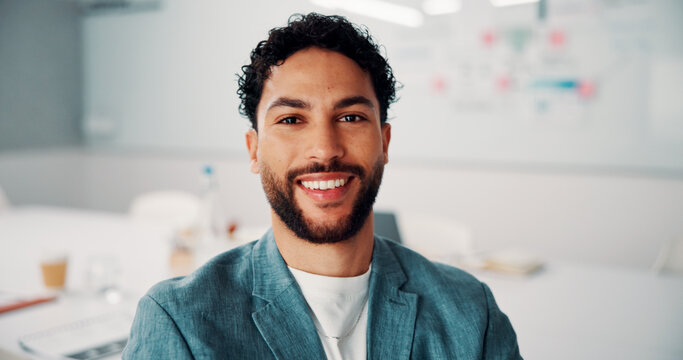Business, portrait or man in office with smile, pride or ambition as investment advisor. Happy, space or financial consultant in agency with confidence, career growth or about us in risk management.
