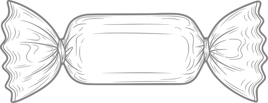 Hand-drawn of a wrapped candy with twisted ends