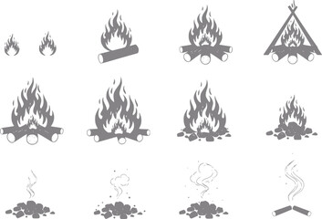 Obraz premium Collection of campfire and fire in various styles