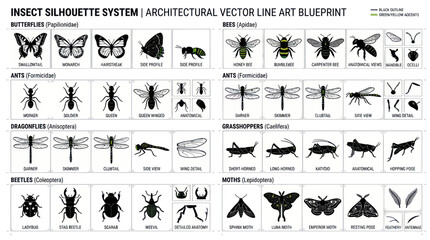 Insect Silhouette System: Vector Line Art Blueprint Collection © love