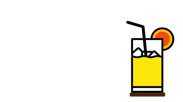 A yellow glass of refreshing juice with a drinking straw and orange slice garnish, depicted in a colorful flat design icon style