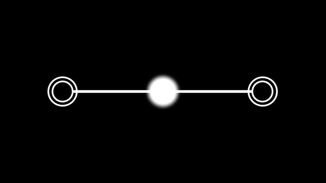 A minimalist horizontal slider or timeline control element with a white circular handle on a black background, used in UI design interfaces