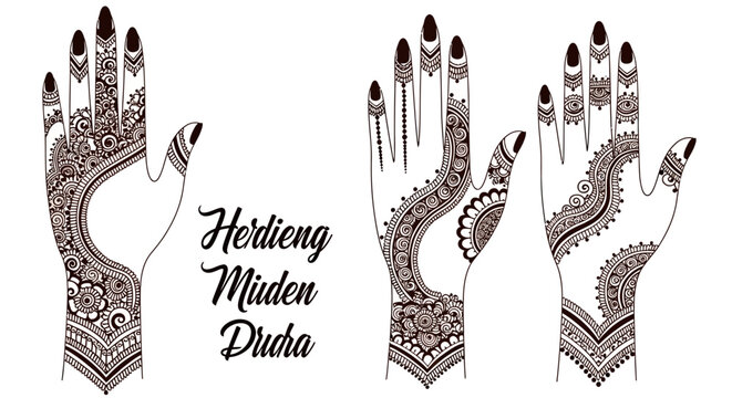 Henna designs on hands with black nails.