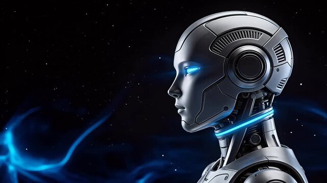 Futuristic robot head in space