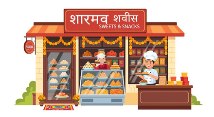 Obraz premium Indian street food vendor shop exterior.
