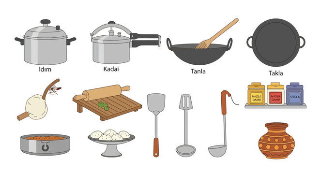 Kitchen Utensils and Cooking Pots.