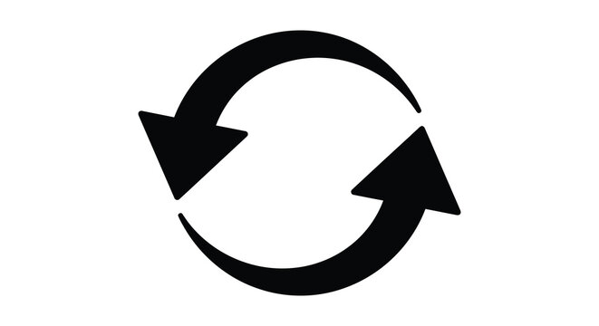 two arrows forming a circle silhouette loop rotation refresh reload symbol icon sign black white background