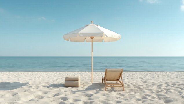 Vacaciones relajantes en una playa tropical con sombrilla y sillas junto al mar