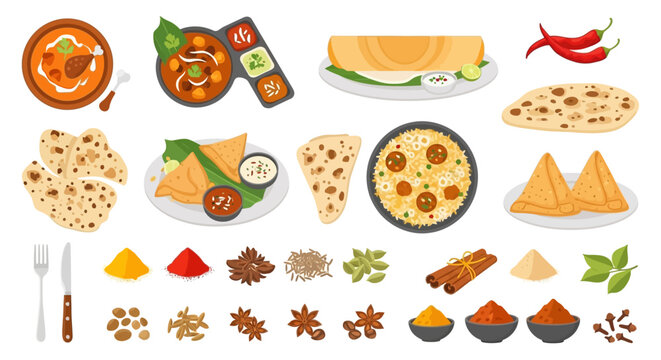 Variety of Indian Food and Spices.