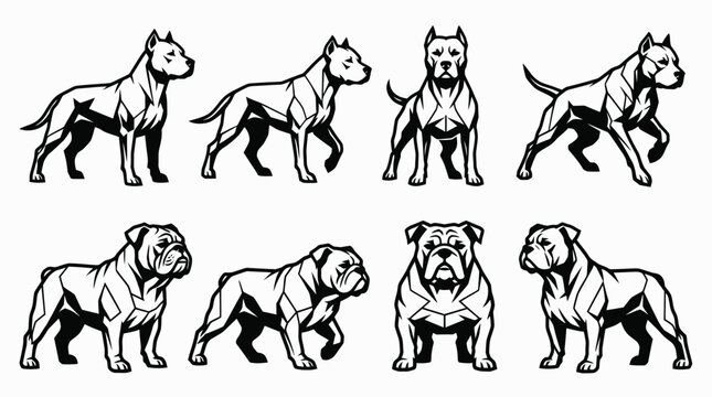 Pitbull and Bulldog Dog Breed Silhouettes Collection