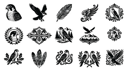 Obraz premium Black and White Falcon and Eagle Vector Icons for Branding and Design