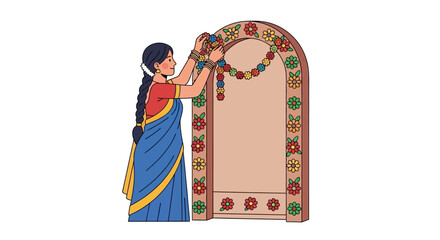 Fototapeta premium Woman decorating traditional Indian mirror frame.