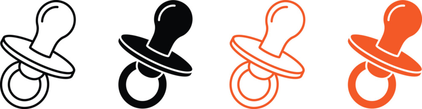 Pacifier set line art silhouette and color variations