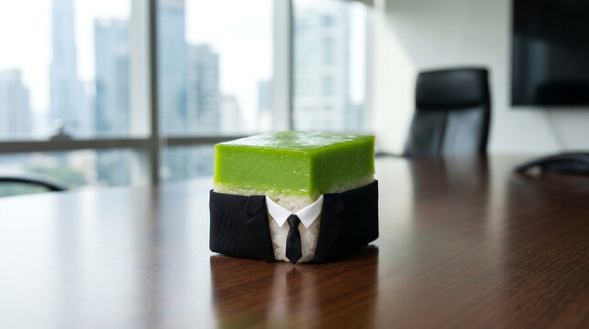Funny Surreal Art: Kuih Seri Muka Wearing a Professional Office Suit