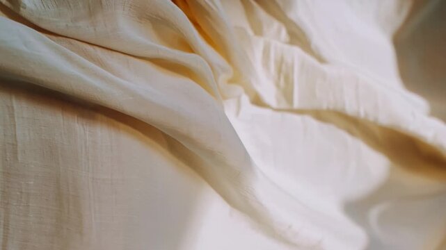 Soft cream linen fabric draping with gentle folds in warm natural light