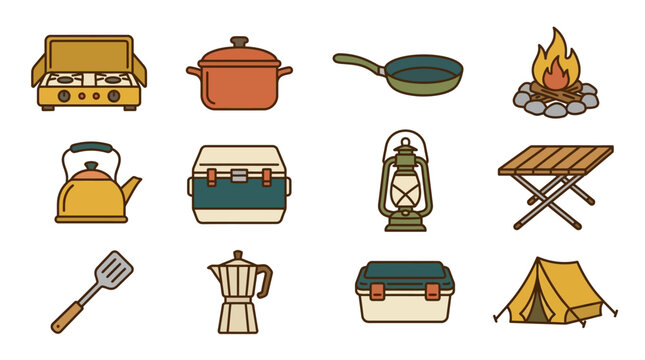 Camping and cooking icons set.